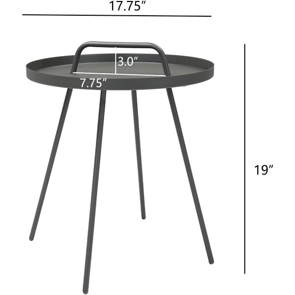 Outdoor Coffee Table with Handle，Weather Resistant Outdoor Portable End Table Millie 17in Steel Round Side Table