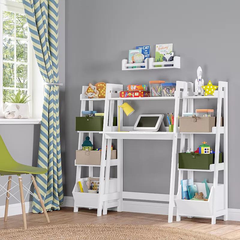 RiverRidge Home Kids Desk with Ladder Shelf Storage and 2 Floating Bookshelves