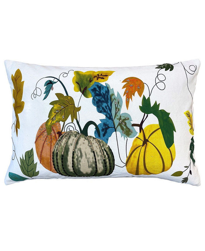 Mod Lifestyles Fall Pumpkins Embroidery Harvest Decorative Pillow， 14