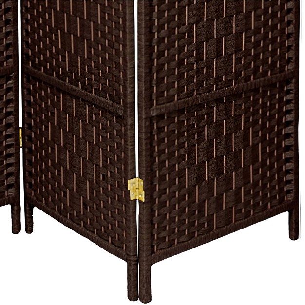 7 Ft Tall Diamond Weave Room Divider Dark Mocha 4 panel Hardwood Frame Foldable Easy Maintenance