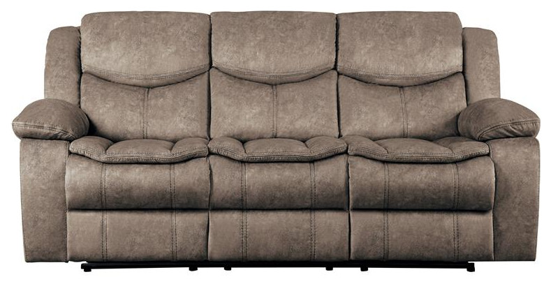 Pemberly Row 20.5 quotTraditional Microfiber Double Glider Reclining Sofa in Brown   Contemporary   Sofas   by Homesquare  Houzz