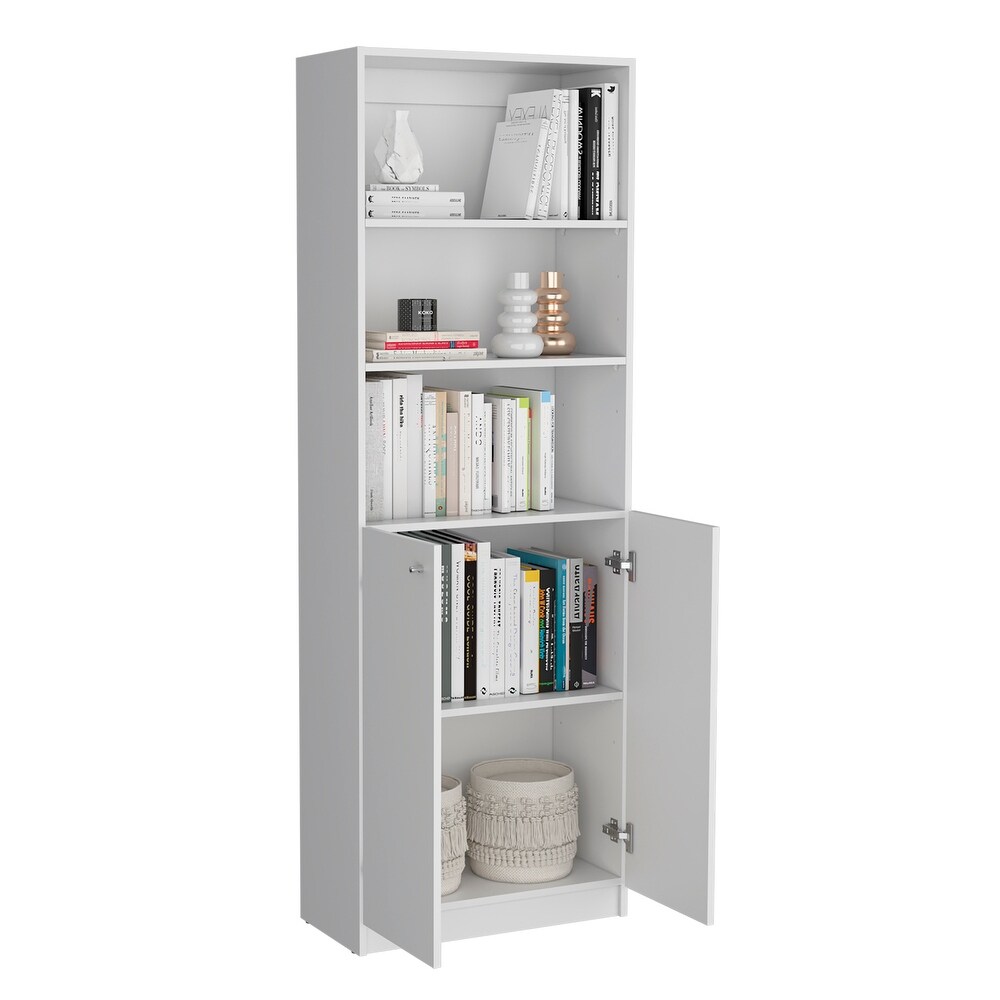 Kenyon Tall 5 Shelf Narrow and Cabinet Bookcase Set of 2