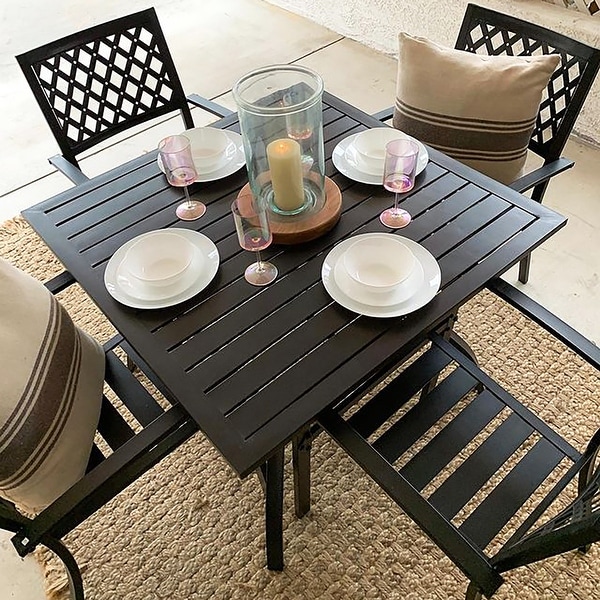 MAISON ARTS 5Piece Metal Ecoat Indoor/Outdoor 37in Square Dining Table and Armchairs