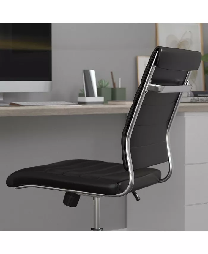 MERRICK LANE Corrina Ergonomic Swivel Office Chair Ribbed Back And Seat Mid-Back Armless Computer Desk Chair With Metal Base