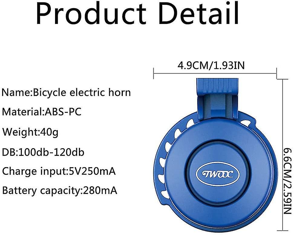 Electric Bike Horn Electronic Bicycle Bell 100-120 Db Waterproof 4 Sound Modes With Rechargeable Battery