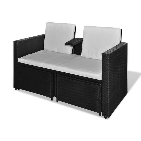 4 Piece Patio Lounge Set with Cushions Poly Rattan Black - Overstock - 36363626