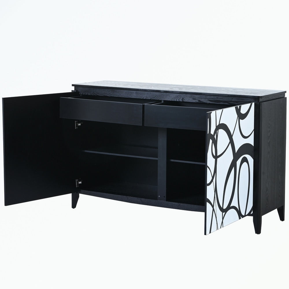 Sideboard Buffet with 2 Decorative Doors  2 Drawers and 4 shelves