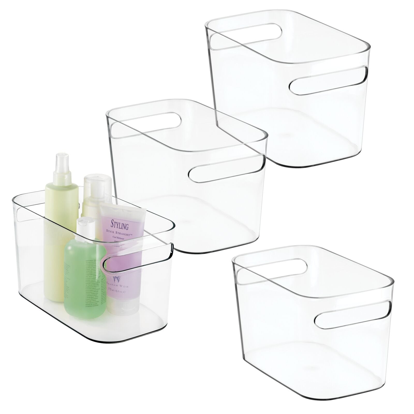 mDesign Deep Plastic Bathroom Vanity Storage Bin with Handles - Organizer for Hand Soap， Body Wash， Shampoo， Lotion， Conditioner， Hand Towel， Hair Brush， Mouthwash - 10