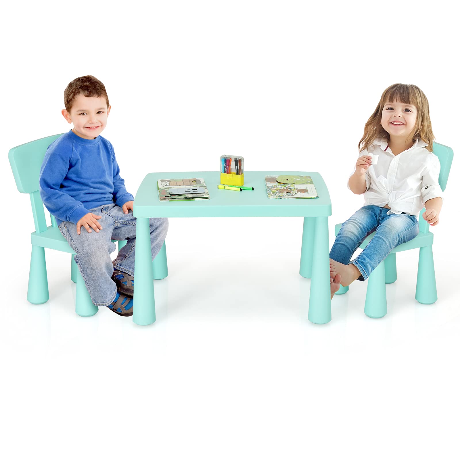 Costzon Kids Table and Chair Set, 3-Piece Set Toddler Furniture for Reading, Drawing