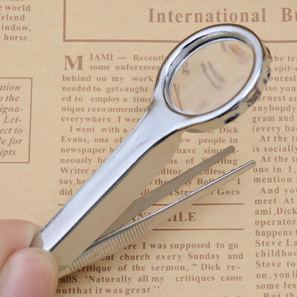 Multifunctional 10x Magnifier Stainless Steel Magnifying Glass With Tweezer