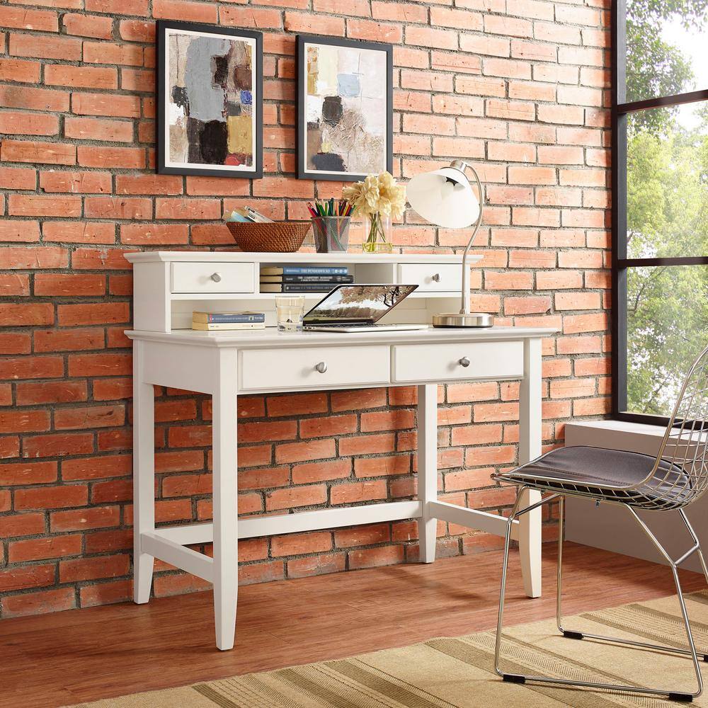 CROSLEY FURNITURE 54 in. Rectangular White 4 Drawer Computer Desk with Hutch KF65004WH