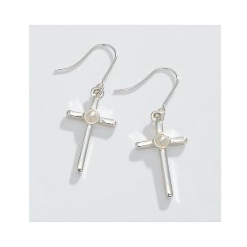 Periwinkle by Barlow  Classic Silver Crosses with Pearl Center - Earrings