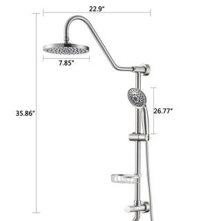 Flynama 5 -Spray Patterns 8 in. Rain Wall Mount Dual Shower Heads with Handheld Shower System in Brushed Nickel W121961282-E