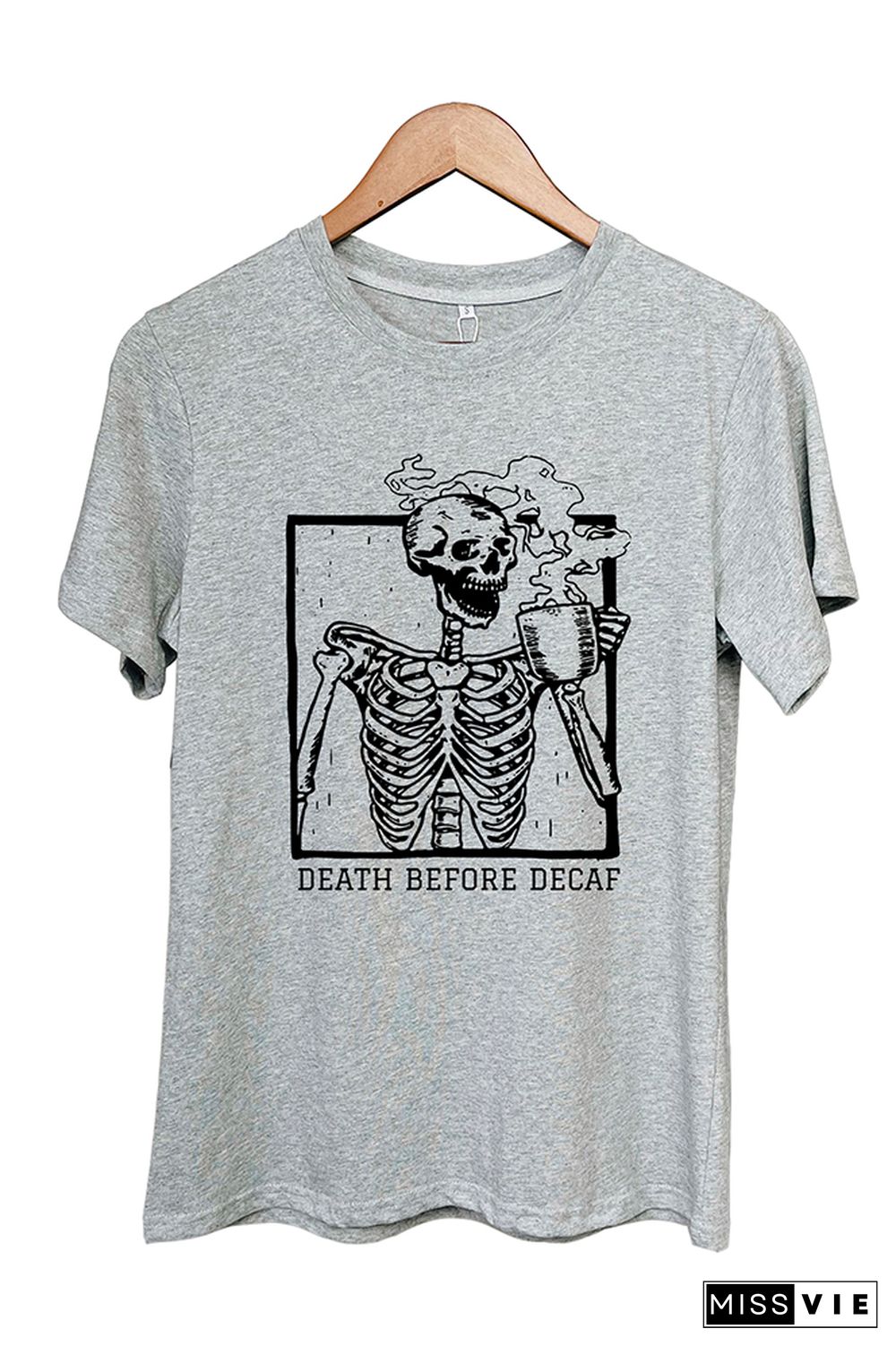 Skeleton Death Before Decaf Skeleton Drink Coffee Graphic T-Shirt Wholesale