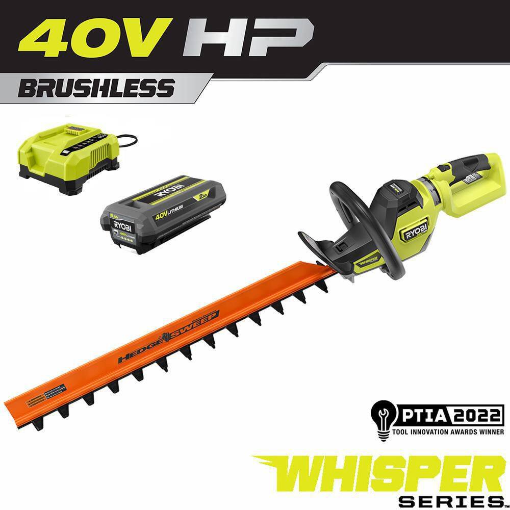 RYOBI 40V HP Brushless Whisper Series 26 in. Cordless Battery Hedge Trimmer with 2.0 Ah Battery and Charger RY40660