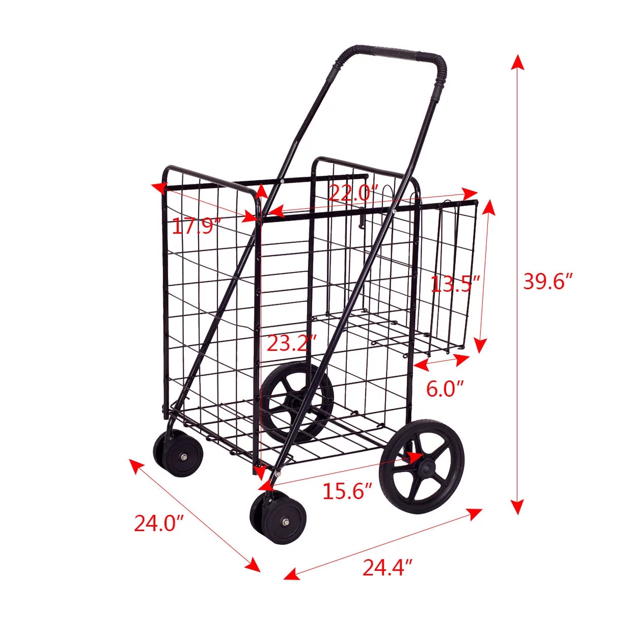 Costway Folding Shopping Cart Jumbo Basket with Swivel Wheels