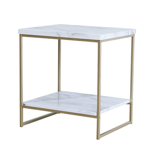 Roomfitters 2 Tier White Faux Marble Print End Table