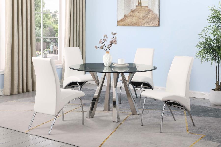 Beckham 5-Piece Round Dining Set Chrome And White-106440