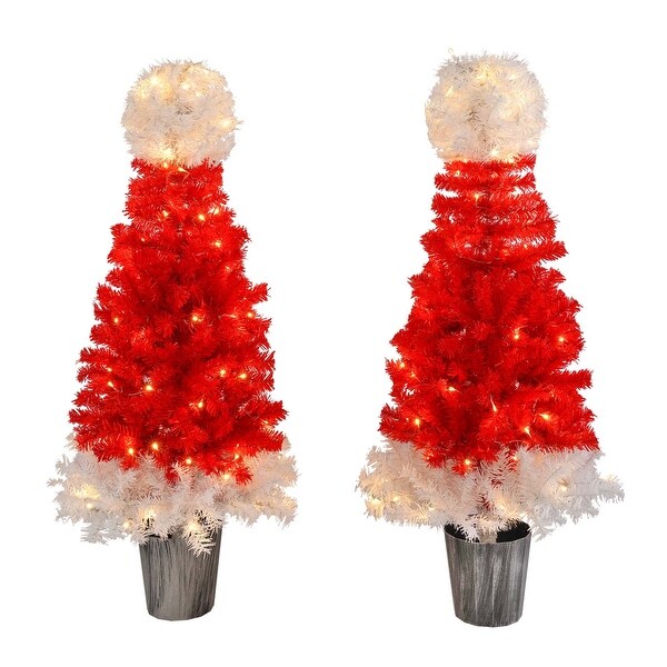 Lighted Santa Hat Style Christmas Tree Set with Warm White Lights