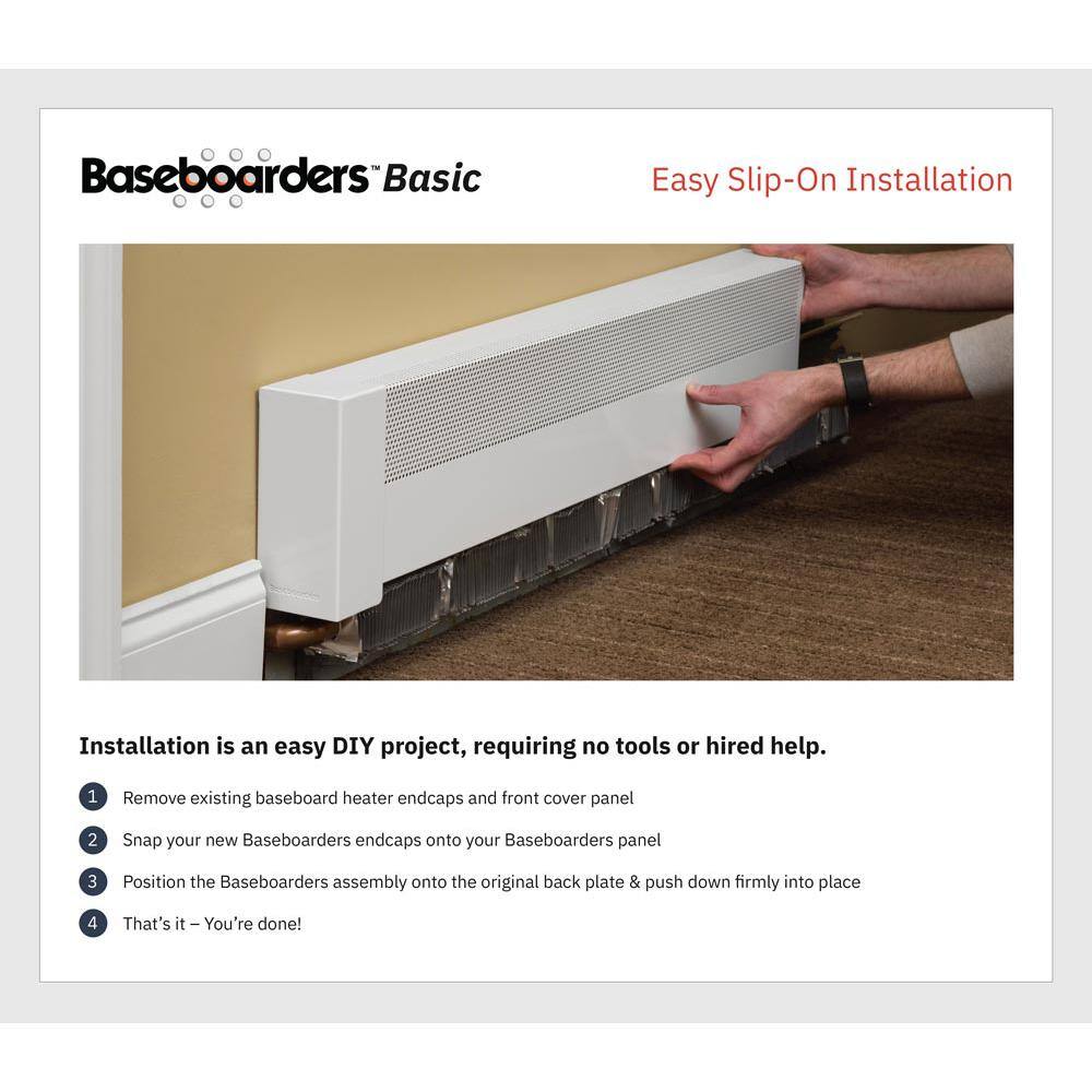 Baseboarders Basic Series 5 ft. Galvanized Steel Easy Slip-On Baseboard Heater Cover Left and Right Endcaps [1] Cover [2] Endcaps BC001-60-EC004 SET-WHT