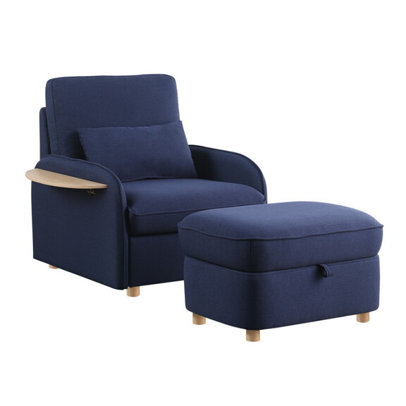 Huckleberry Blue Linen Accent Chair with Storage O...