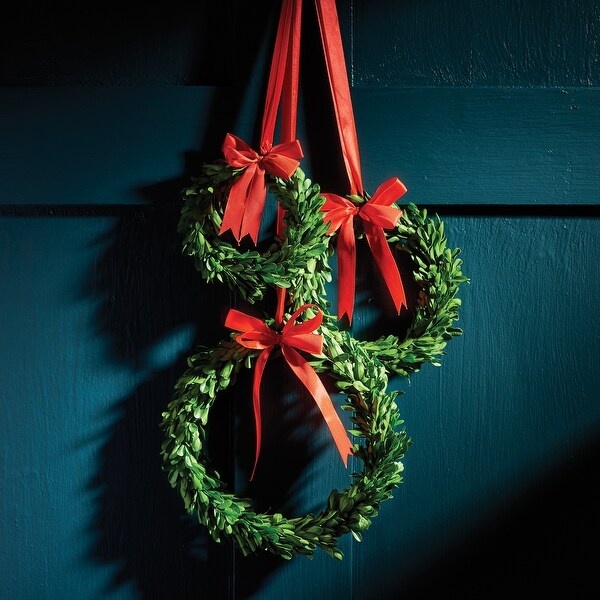 Boxwood Wreaths With Red Ribbons，Set Of 3