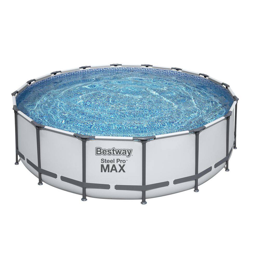 Bestway Pro MAX 16 ft. x 16 ft. Round 48 in. Metal Frame Above Ground Swimming Pool with Pump  Cover 5613AE-BW