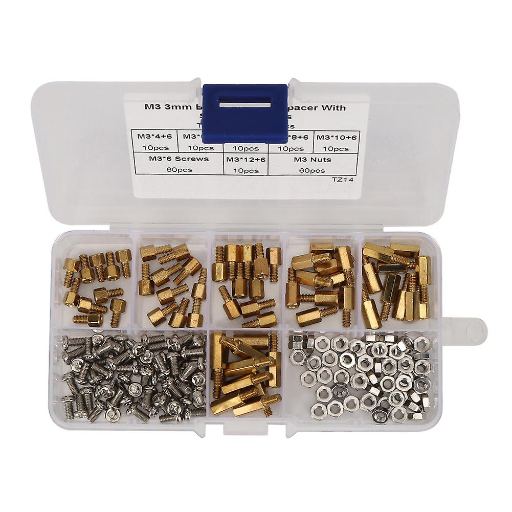 180pcs Standoff Set 1-way Carbon Steel Screw Nuts Fasteners Assortment Kits With Box M3