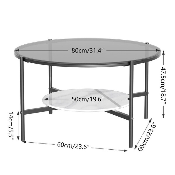 32'' Wide Round Coffee Table with Glass Top and Metal Legs