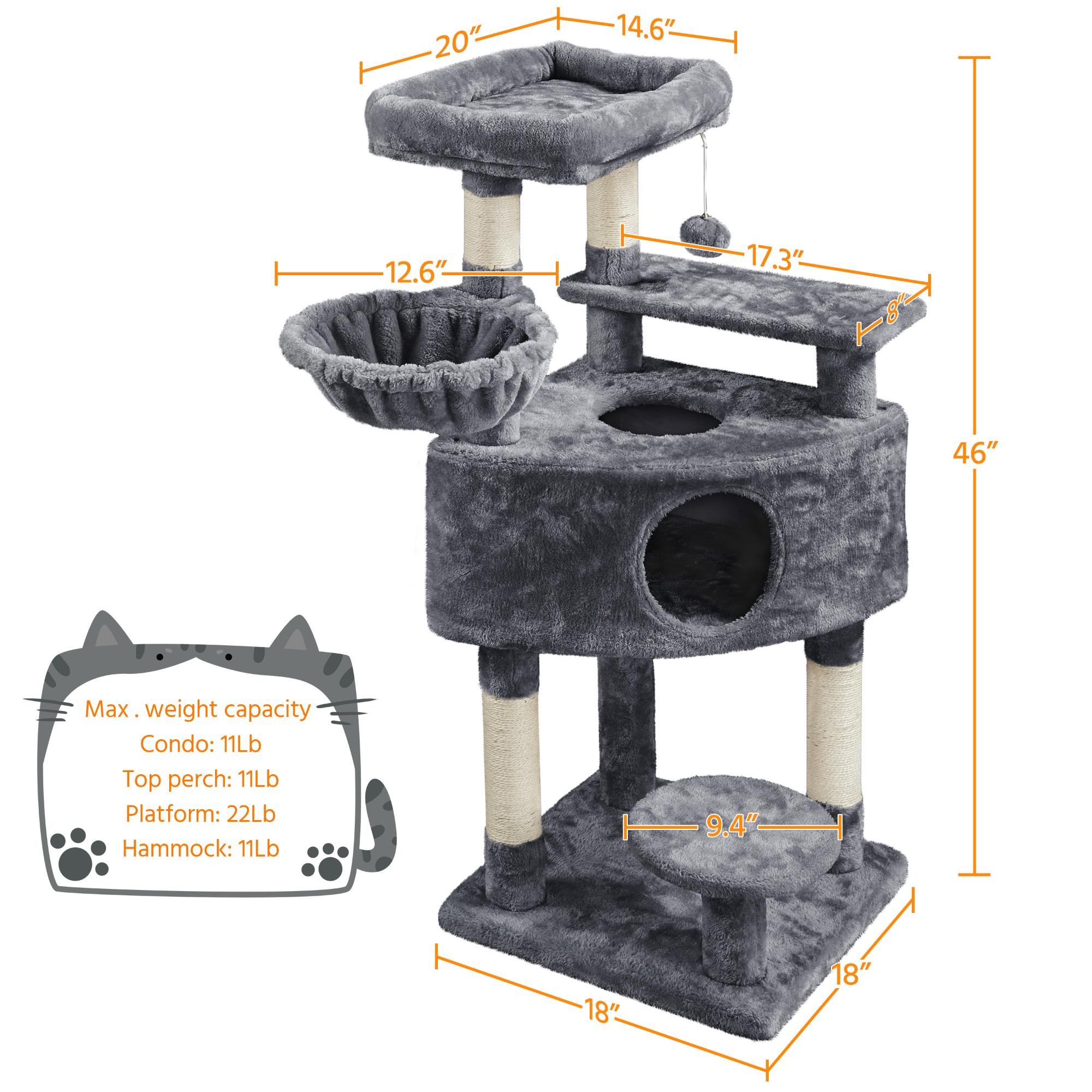 Topeakmart Dark Gray 3-Level Cat Activity Tower with Basket， 46