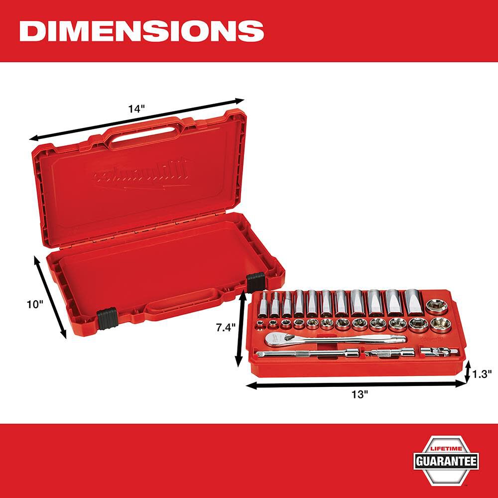 Milwaukee 3/8 in. Drive 28 pc. Ratchet and Socket Set- SAE 48-22-9408 from Milwaukee