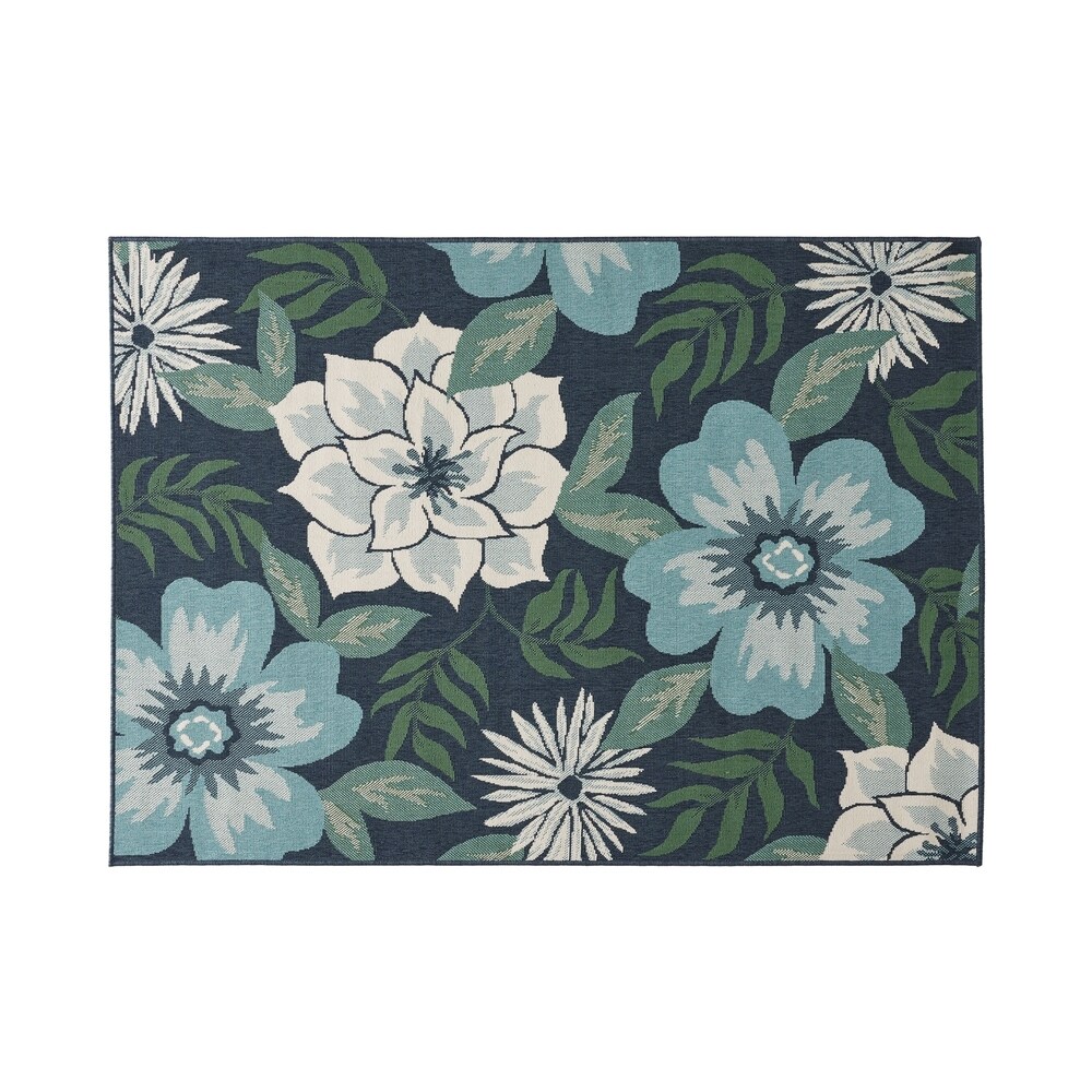 Meza Blue and Green Floral Outdoor Area Rug by Christopher Knight Home