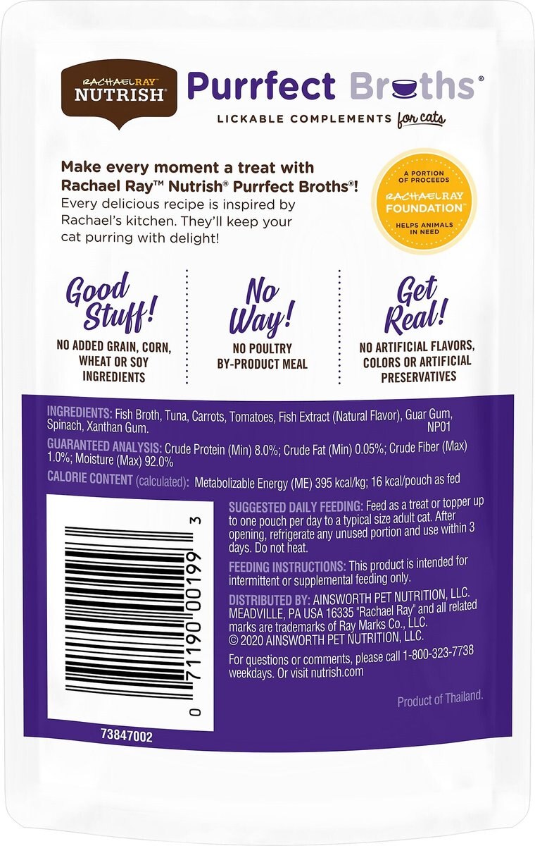 Rachael Ray Nutrish Purrfect Broths All Natural Grain-Free Tasty Tuna Recipe Cat Food Topper