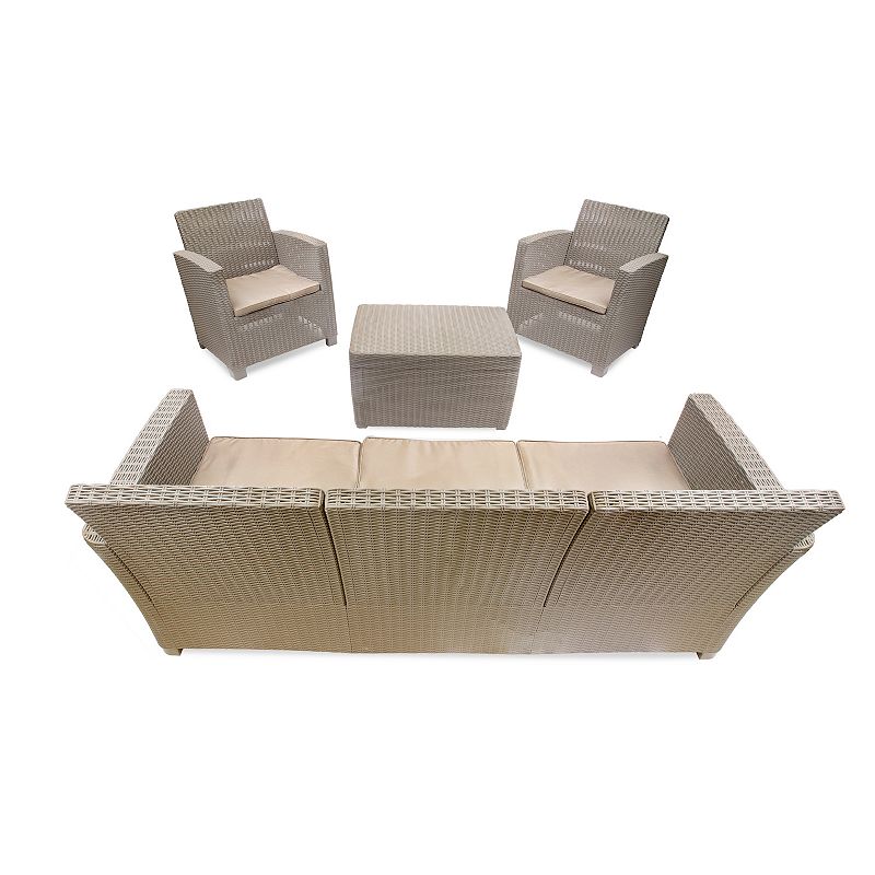 Dukap Alta Faux Rattan All Weather Couch， Chair and Coffee Table 4-piece Set