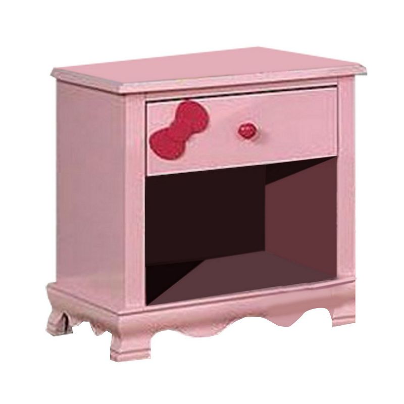 1 Drawer Transitional Wooden Nightstand with Arched Base， Pink