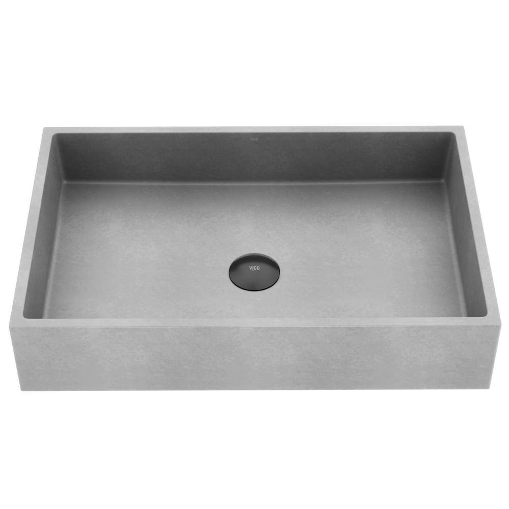 VIGO Orvieto Gothic Gray Concreto Stone 15 in. L x 24 in. W x 5 in. H Rectangular Vessel Bathroom Sink VG04070