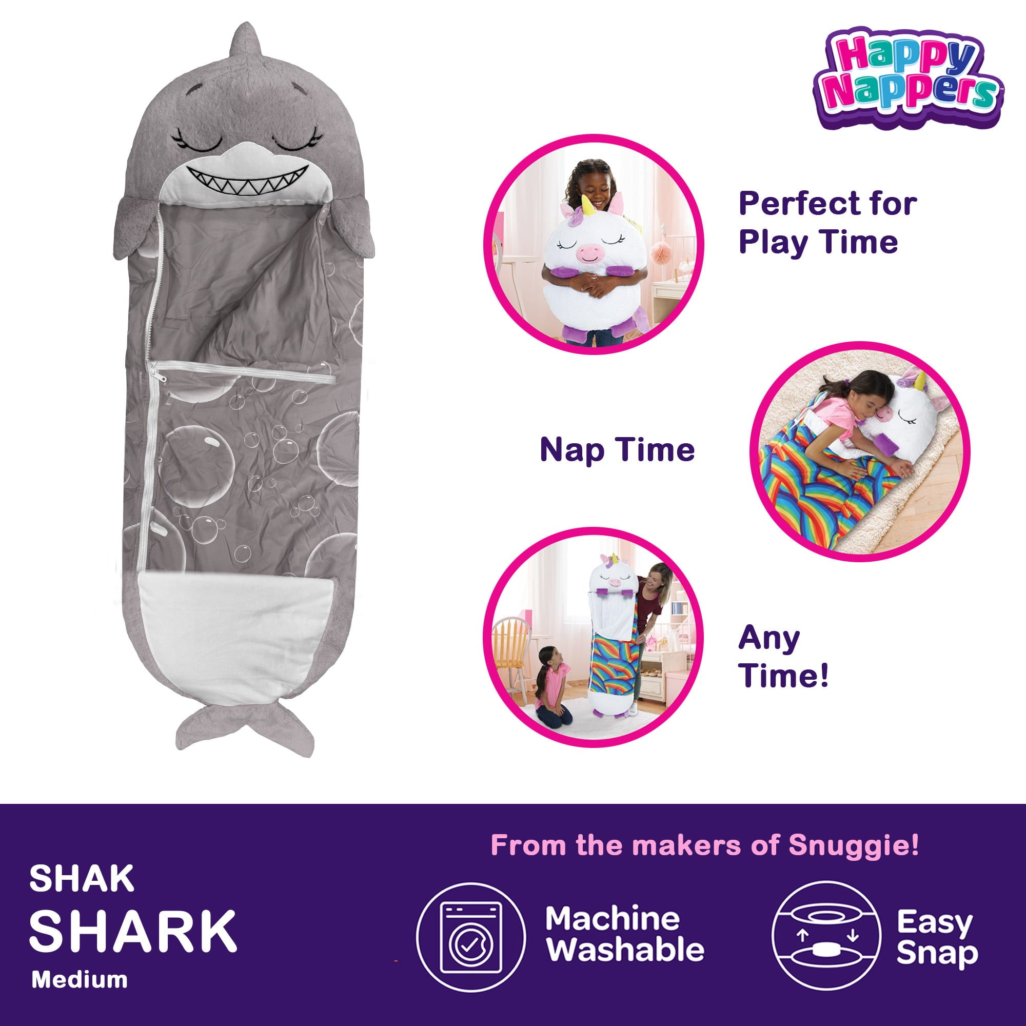 Happy Nappers 2-in-1 Toddler's Sleeping Sack Play Pillow Stuffed Animal, Medium, Shark