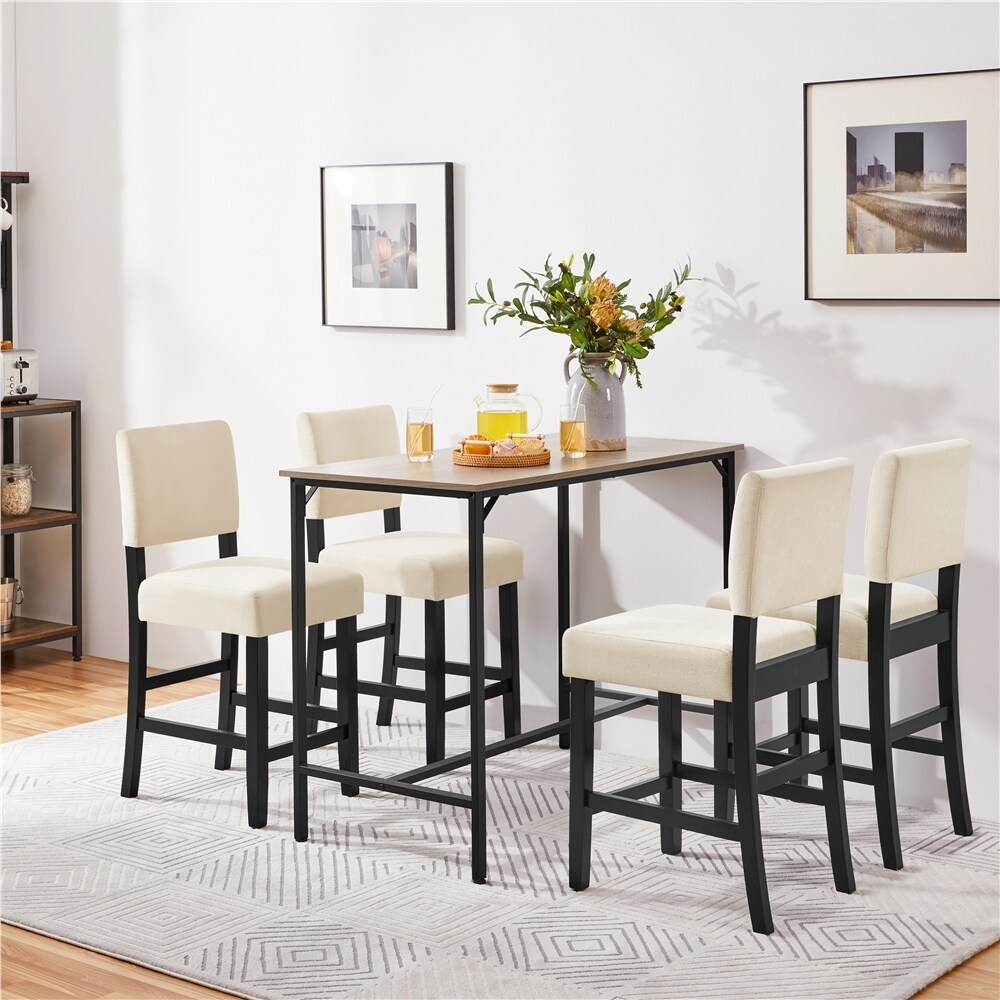 Yaheetech 24.6″ H Counter Stool Fabric Dining Chairs Set of 2 Upholstered Back Stool Counter Height Bar Stool