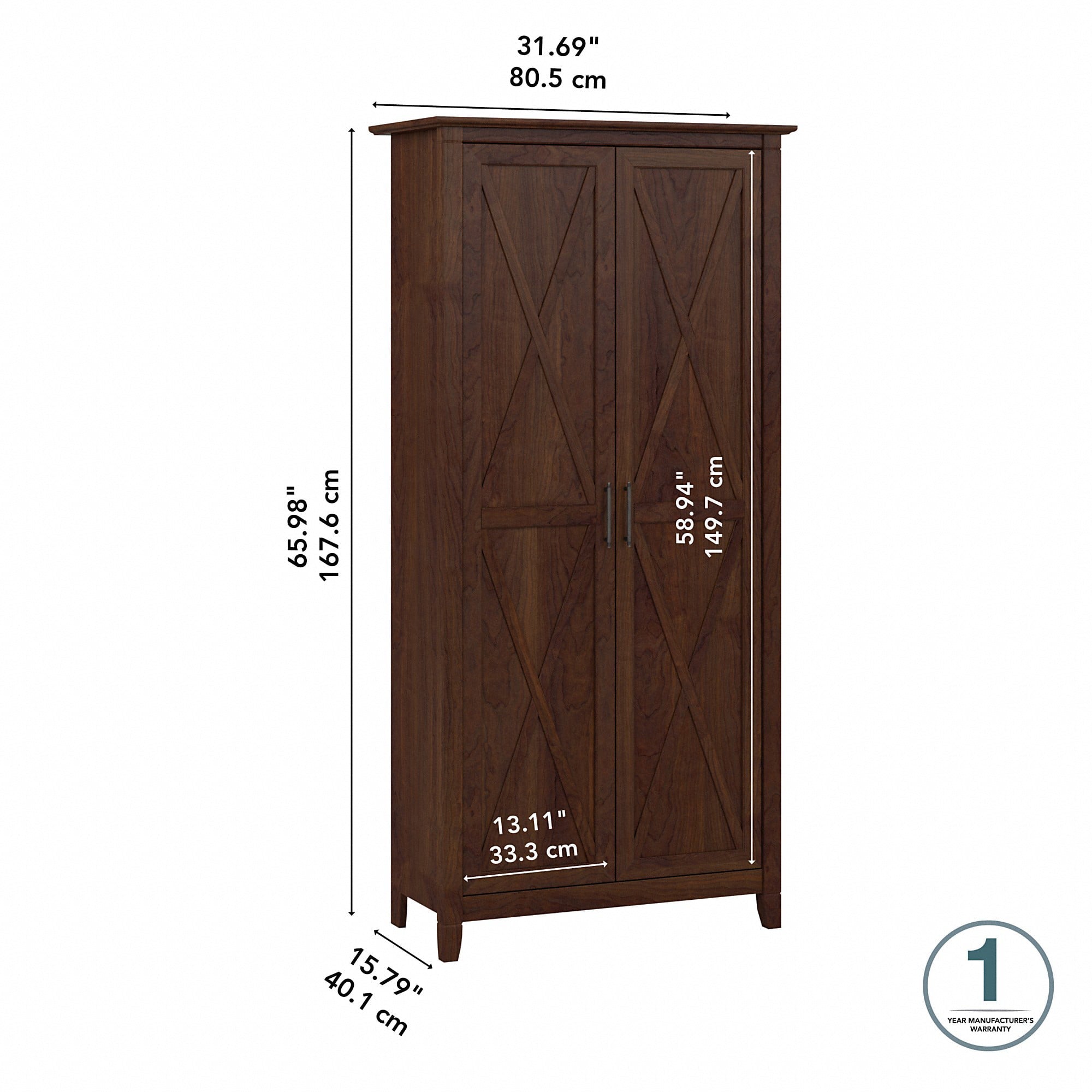 Bush Furniture Key West Kitchen Pantry Cabinet in Bing Cherry