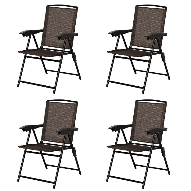 Tangkula Set Of 4 Folding Sling Chairs Steel Armrest Patio Garden Pool Adjustable Back