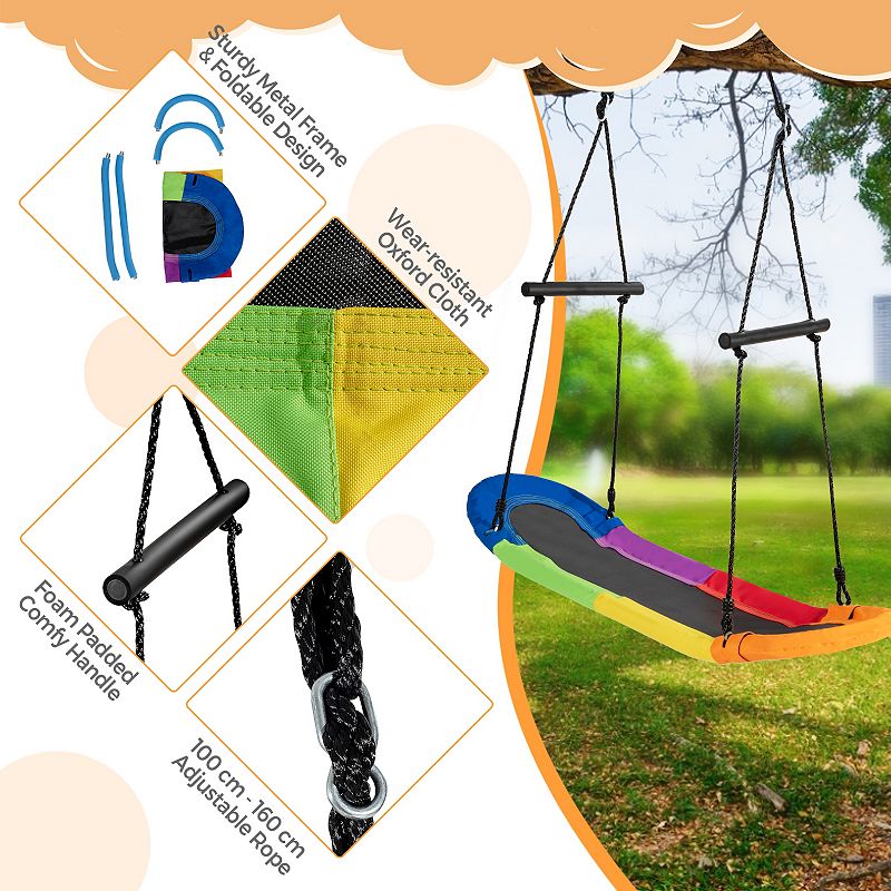 Saucer Tree Swing Surf Kids Outdoor Adjustable Oval Platform Set with Handle