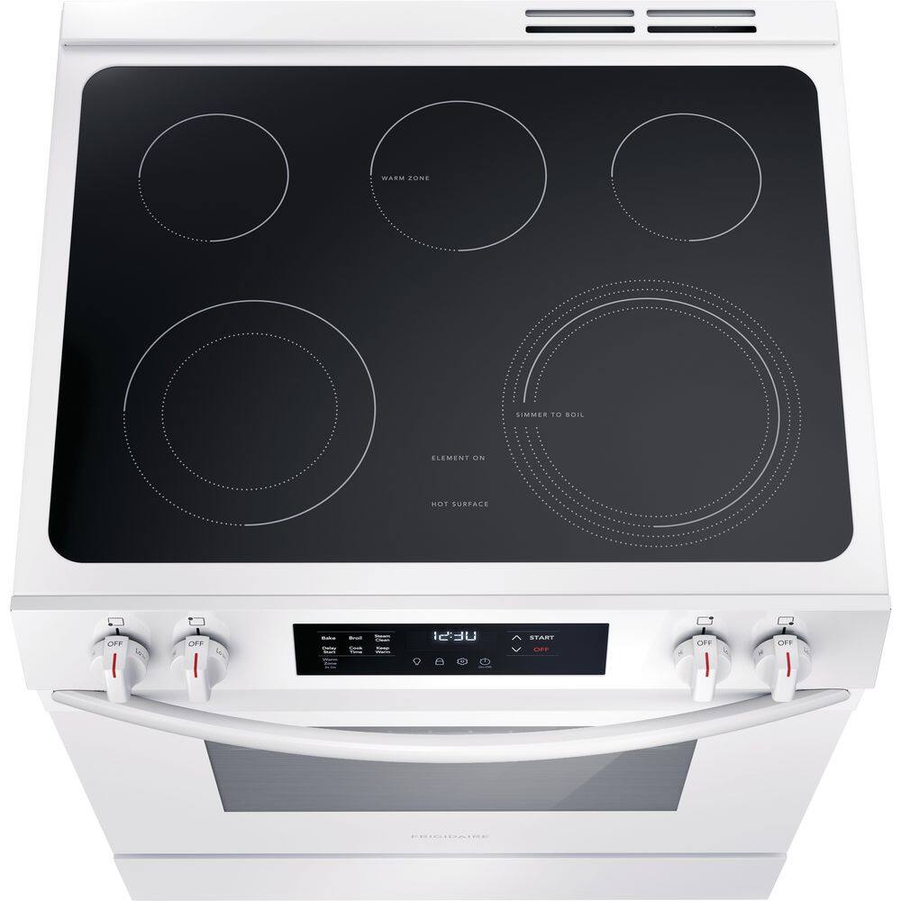 Frigidaire 30 in. 5-Element Slide-In Front Control Electric Range with Steam Clean in White FCFE3062AW