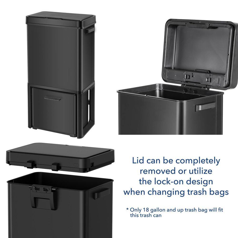 eModernDecor Cozy Block 20 Gal. Black Steel Automatic Trash Can Touchless Motion Sensor Bin Soft Close Lid 75 l Large Capacity HN-ZN02-20-BLK