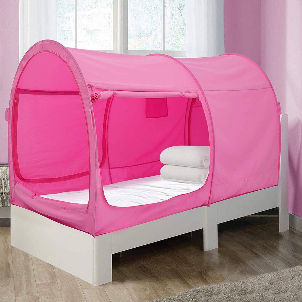 Alvantor Indoor Pop Up Portable Frame Pongee Bed Canopy Tent Full Curtains Breathable Pink Cottage (Mattress Not Included) 2006FP