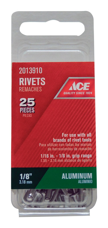 Ace 1/8 in. D X 1/8 in. Aluminum Rivets Silver 25 pk