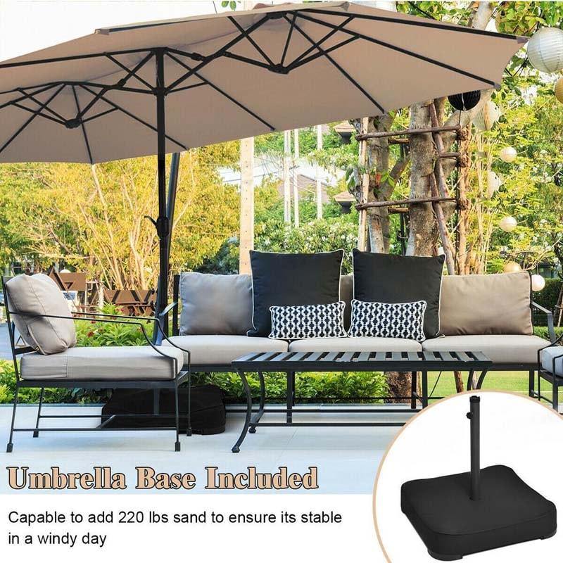 15 FT Ultra-large Double Sided Steel Outdoor Market Patio Umbrella with Base, UV Sun Protection & Easy Crank