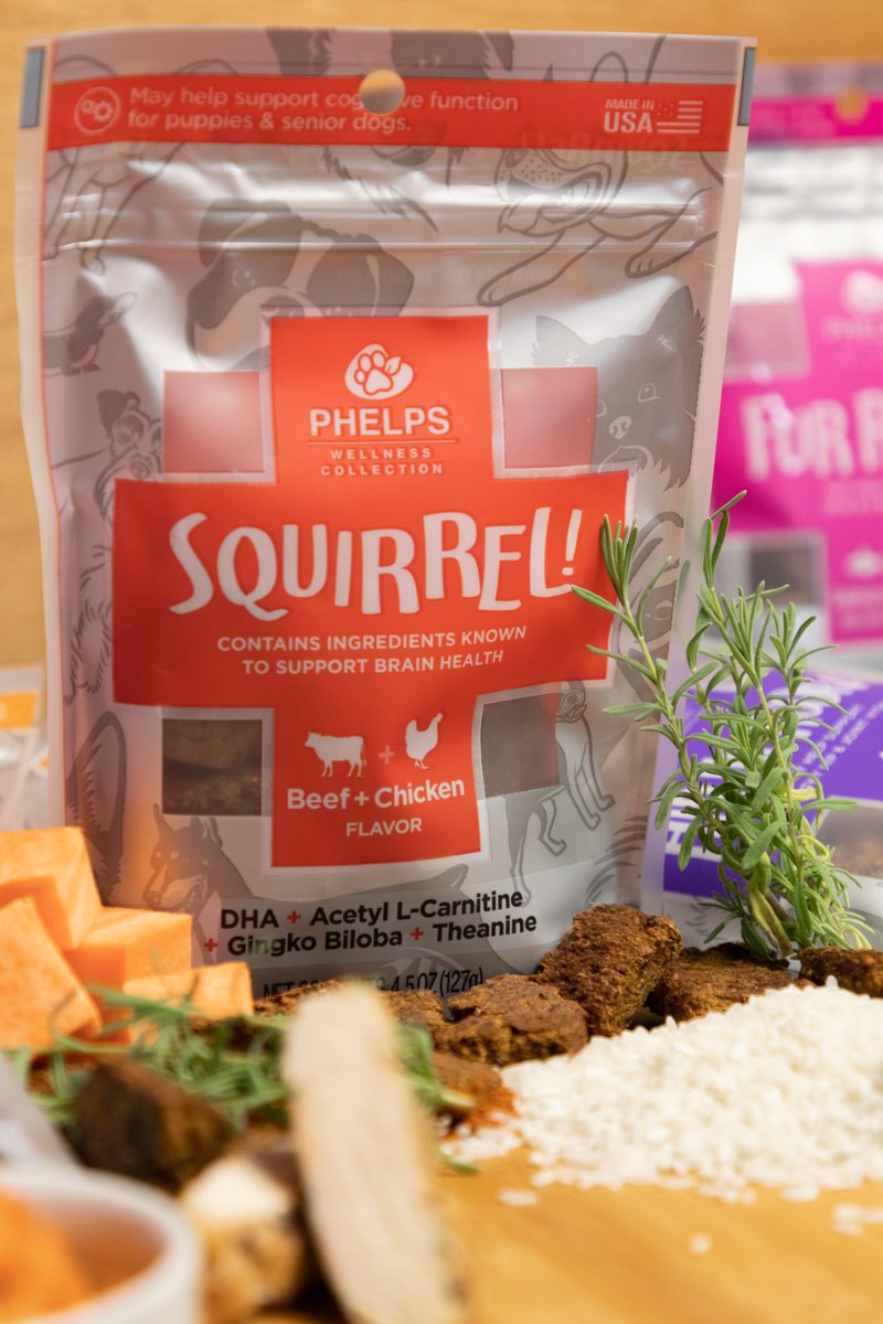 Phelps Wellness Collection Squirrel! Beef and Chicken Flavor Dog Treats， 4-oz bag