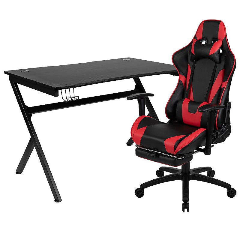 Flash Furniture Gaming Desk and Footrest Reclining Gaming Desk Chair 2-piece Set