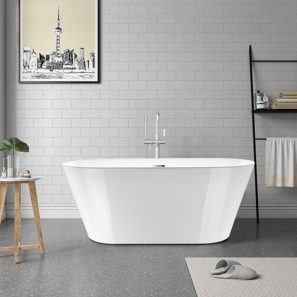 Vanity Art 54 in. L X 29 in. W White Acrylic Freestanding Air Bubble Flatbottom Bathtub in WhitePolished Chrome VAB6815-NXSW