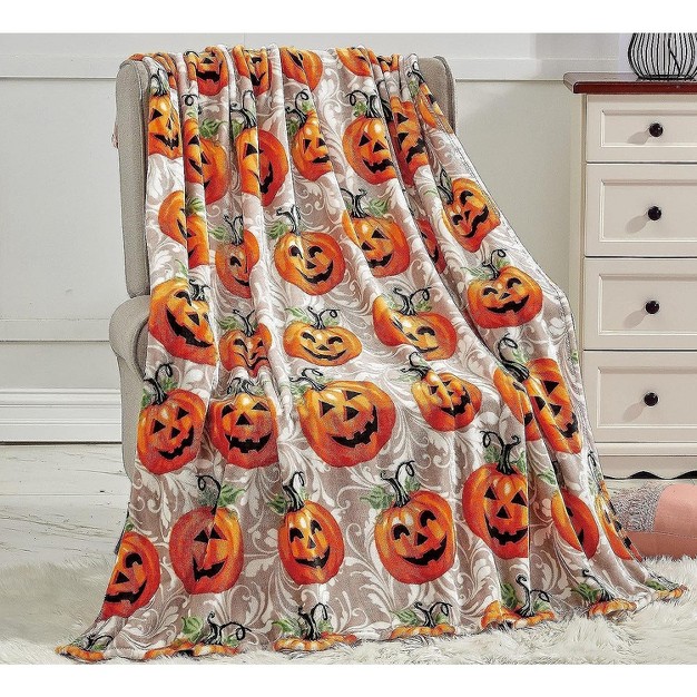 Kate Aurora Halloween Happy Jack O x27 Lantern Pumpkins Ultra Plush Accent Fleece Throw Blanket 50 In X 60 In